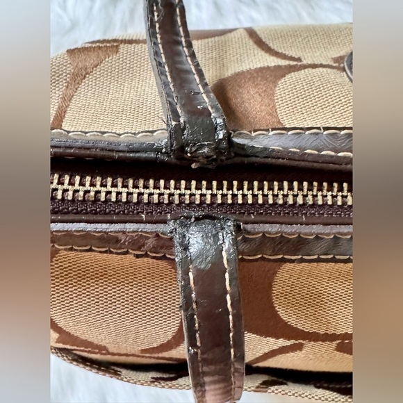 Coach Signature Stripe Tote Bag Brown and Tan Classic Style - Picture 11 of 15